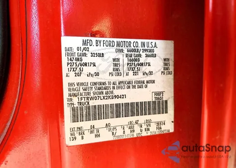 2002 Ford F150 Supercrew z USA, uszkodzony, nr VIN 1FTRW07LX2KB90421